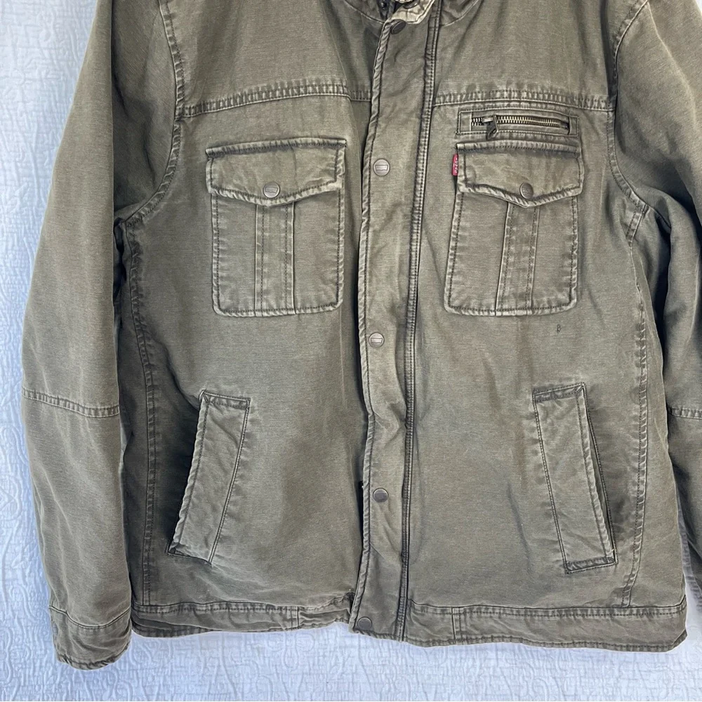 Levis Men XXL Military Field Jacket Green Cotton Canvas Quilt Lined Trucker Coat - Picture 3 of 16